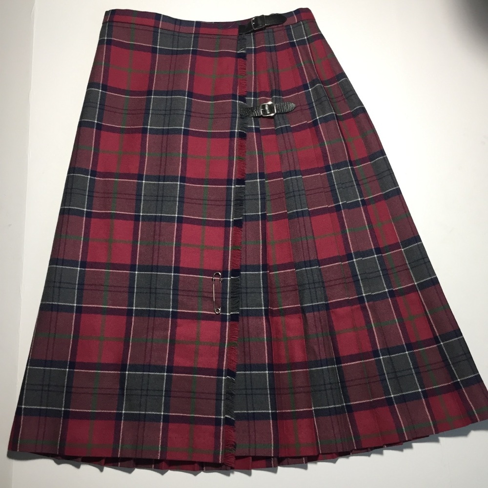 Moffat Weavers red plaid pleated vintage skirt S